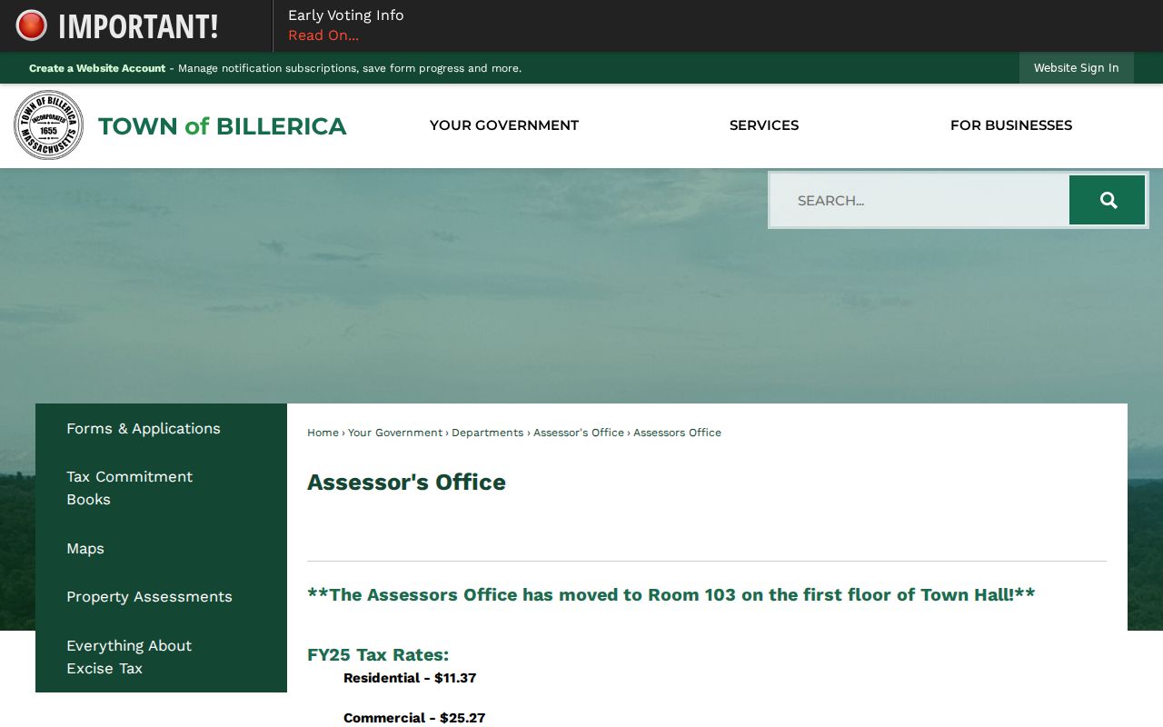 Billerica residents directory assessor property-search page