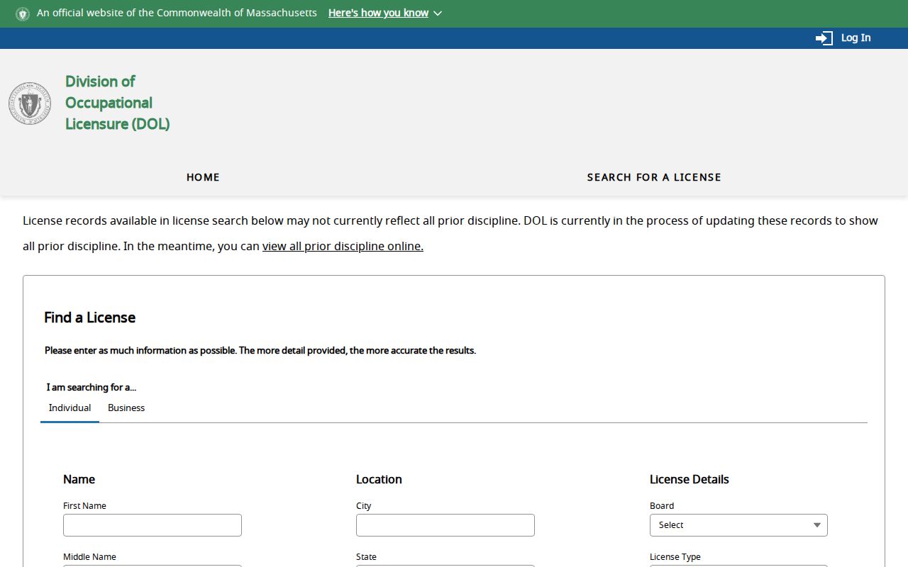Billerica residents directory Massachusetts occupational-license lookup