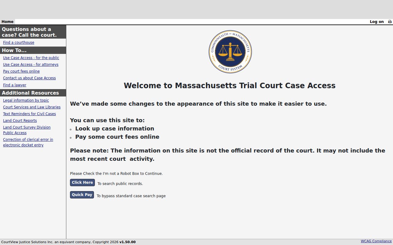 Billerica residents directory Massachusetts Trial Court search entry