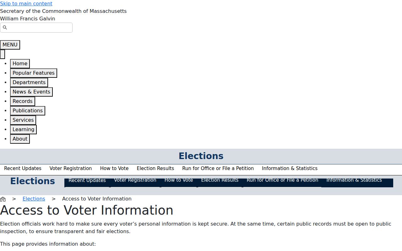 Billerica neighbors Massachusetts voter information access rules