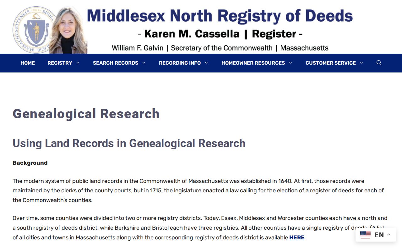 Billerica previous residents Middlesex North deed genealogy guidance