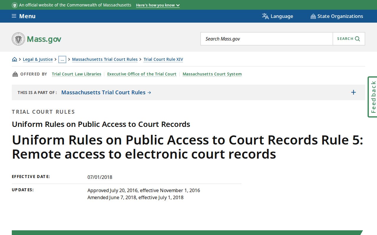 Billerica resident lookup Massachusetts remote court record access rule