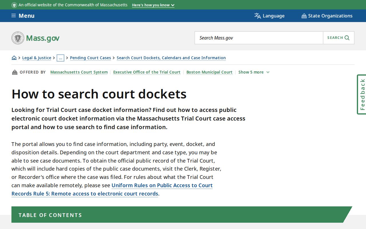 Billerica resident lookup Massachusetts court docket search instructions