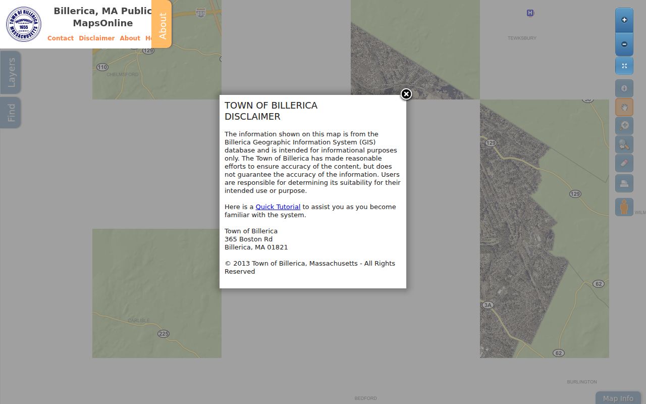 Billerica street directory municipal GIS map viewer