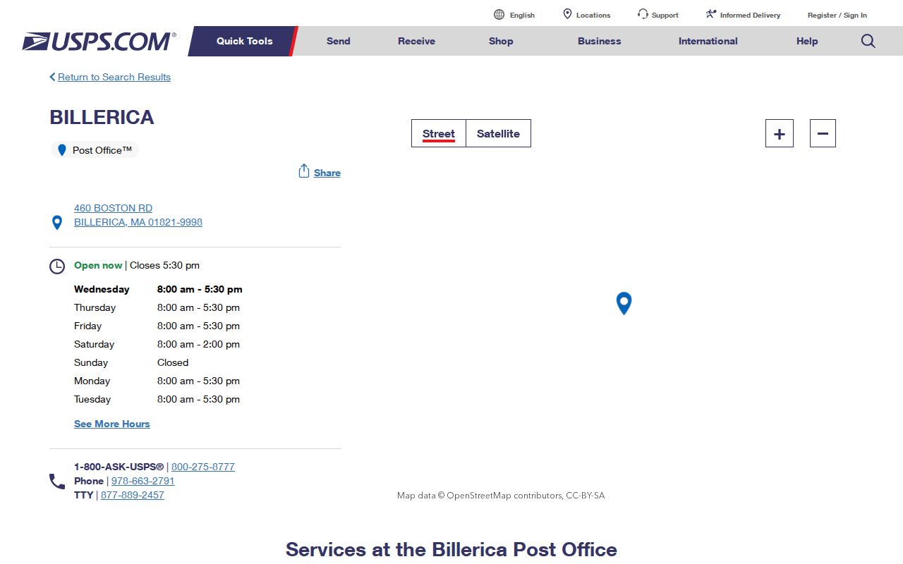 Billerica ZIP code 01821 USPS facility